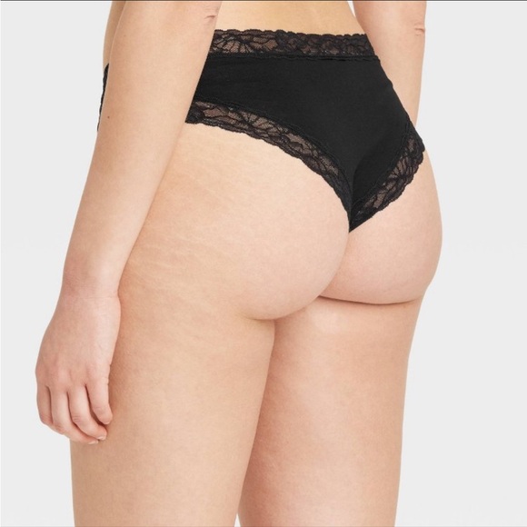 Women's Cotton Blend Cheeky Underwear with Lace - Auden™ Black M - Picture 2 of 2
